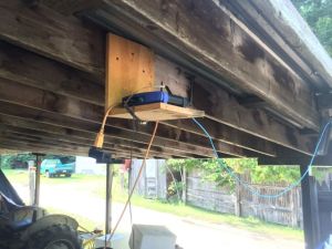 A Linksys router under an outdoor porch - this campground's idea of park wide 'WiFi'. 