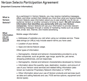 Some highlights from the Verizon Selects Participation Agreement.