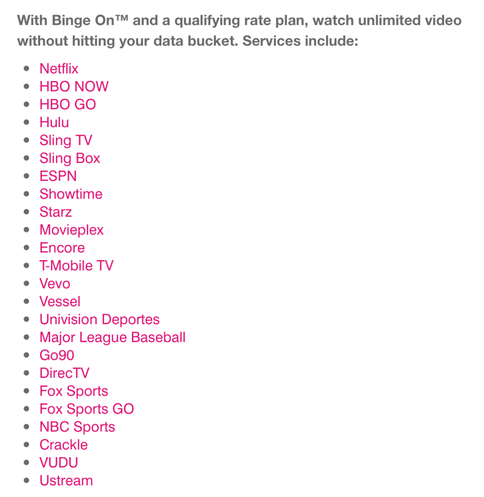 The video services available via Binge On at launch are impressive, but YouTube is noticeably absent.