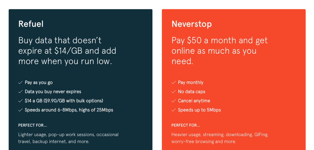 Karma offers two plans - a "pay as you go" plan with data that never expires, or the new "Neverstop" plan that offers truly unlimited data.