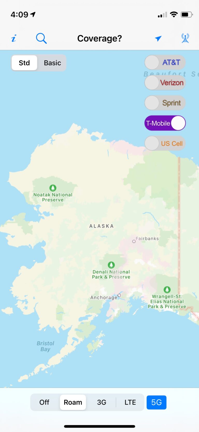 Going North To Alaska Mobile Internet Options For Keeping Connected   T Mobile Coverage Roaming Alaska April 2021 768x1663 