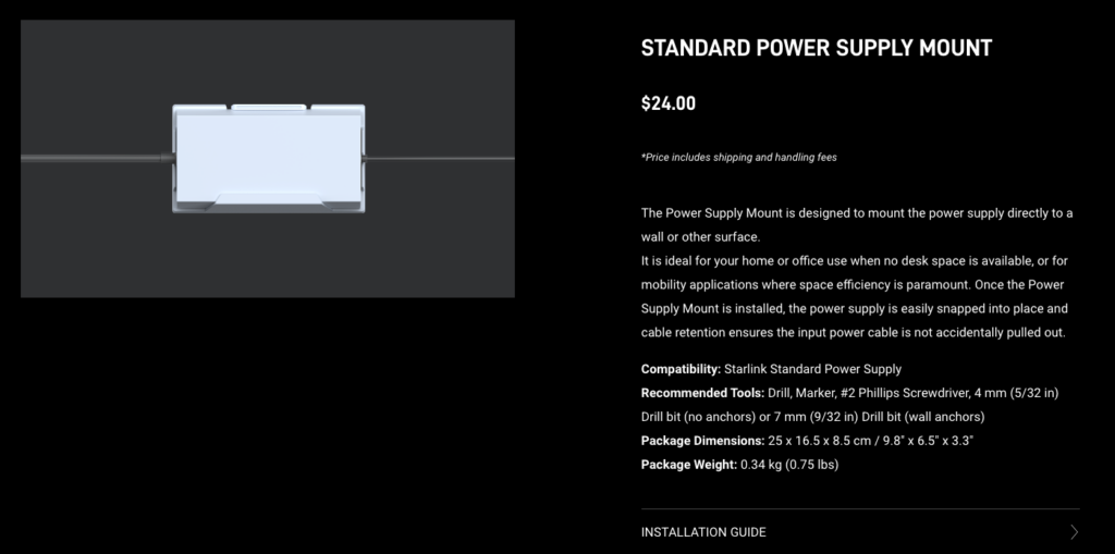 starlink standard power supply mount