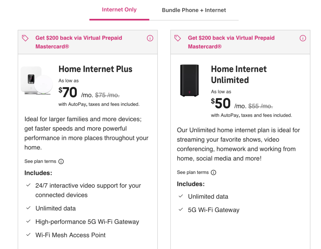 t mobile home intenret pricing back to 50