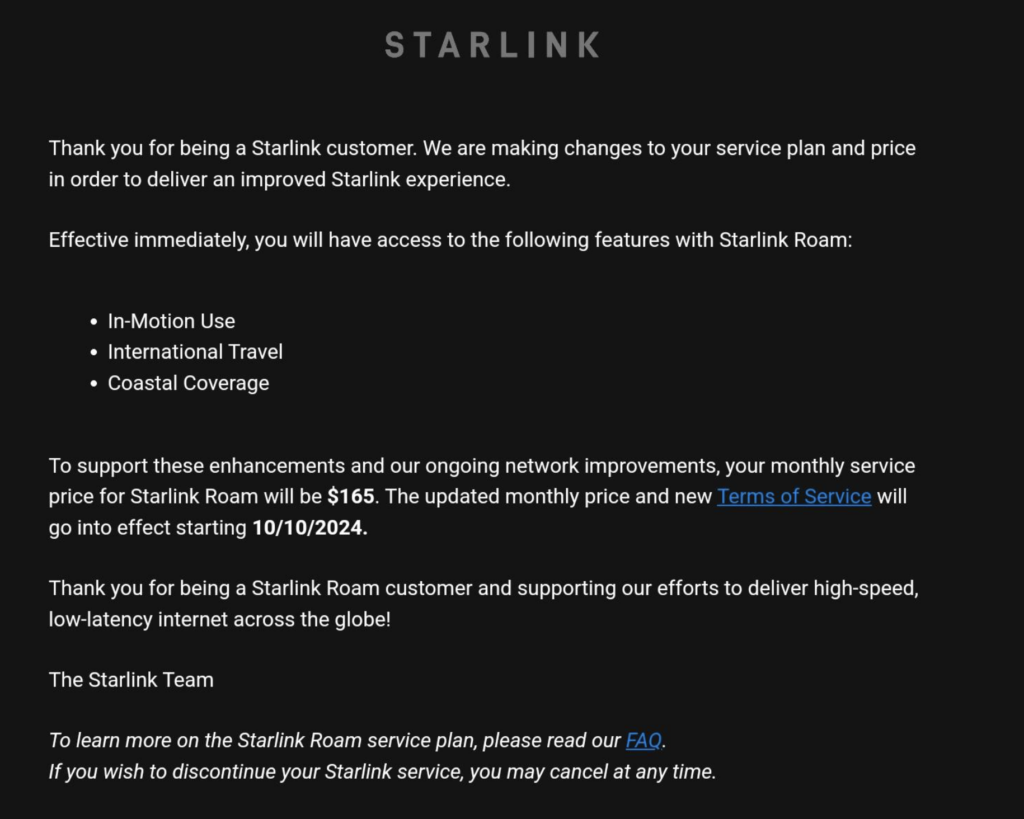 starlink mobile regional price change