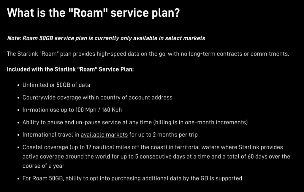 roam service plan coastal coverage limitations