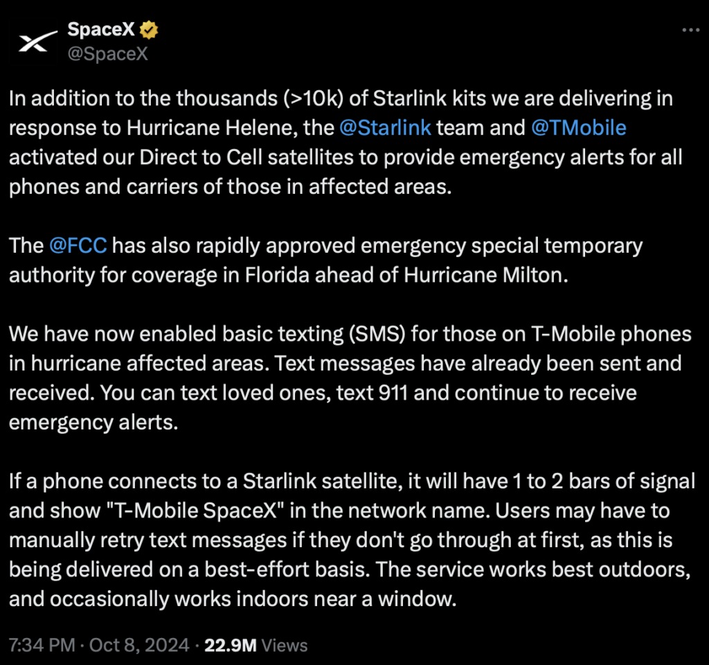 starlink direct to cell emergency